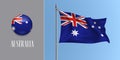 Australia waving flag on flagpole and round icon vector illustration