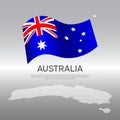 Australia wavy flag and mosaic map on light background. Creative background for the national Australian poster. Vector Royalty Free Stock Photo