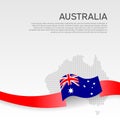 Australia wavy flag and mosaic map on white background. Wavy ribbon color flag of australia. Business booklet. National poster Royalty Free Stock Photo