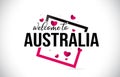 Australia Welcome To Word Text with Handwritten Font and Red Hearts Square