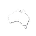 Australia - white 3D silhouette map of country area with dropped shadow on white background. Simple flat vector