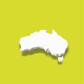 Australia - white 3D silhouette map of country area with dropped shadow on green background. Simple flat vector