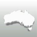 Australia - white 3D silhouette map of country area with dropped shadow on grey background. Simple flat vector