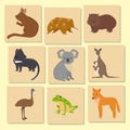 Australia wild animals card cartoon popular nature characters flat style mammal collection vector illustration. Royalty Free Stock Photo