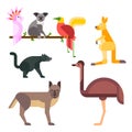 Australia wild animals cartoon popular nature characters flat style and australian mammal aussie native forest