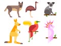 Australia wild animals cartoon popular nature characters flat style and australian mammal aussie native forest