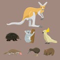 Australia wild animals cartoon popular nature characters flat style mammal collection vector illustration. Royalty Free Stock Photo