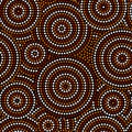 Australian aboriginal dot art circles abstract geometric seamless pattern in brown black and white, vector