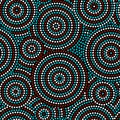 Australian aboriginal dot art circles abstract geometric seamless pattern in brown and blue, vector Royalty Free Stock Photo