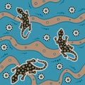 Australian aboriginal seamless vector pattern with dotted circles, lizars, spirals, rings and crooked stripes Royalty Free Stock Photo