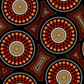 Australian aboriginal seamless vector pattern with dotted circles and crooked squares