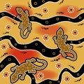 Australian aboriginal seamless vector pattern with dotted circles, lizars, spirals, rings and crooked stripes Royalty Free Stock Photo