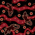 Australian aboriginal seamless vector pattern with dotted circles, lizars, spirals, rings and crooked stripes Royalty Free Stock Photo