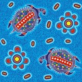 Australian aboriginal seamless vector pattern with dotted circles, ovals, turtles and other elements