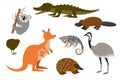 Australian animals in cute cartoon vector set. Funny illustrations of rare and unique fauna of Australia EPS Royalty Free Stock Photo