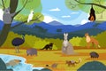 Australian animals in natural landscape, wildlife cartoon characters, vector illustration