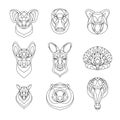 Australian animals outline coloring set. Vector illustration Royalty Free Stock Photo