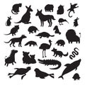 Australian animals silhouettes, isolated on white background vector illustration.