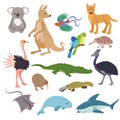 Australian animals vector animalistic character in wildlife Australia kangaroo koala and shark illustration set of Royalty Free Stock Photo