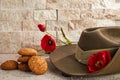 Australian Anzac Day. Australian army slouch hat and traditional Anzac biscuits. Royalty Free Stock Photo