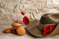 Australian Anzac Day. Australian army slouch hat and traditional Anzac biscuits. Royalty Free Stock Photo