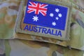 Australian Army flag on military camouflage uniform