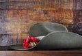 Australian army slouch hat on dark recycled wood Royalty Free Stock Photo