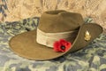 Australian army diggers slouch hat with red poppy.