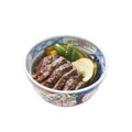 Australian beef steak rice bowl with roasted vegetables, isolated on white background with clipping path Royalty Free Stock Photo