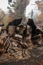 Australian bushfire aftermath: Burnt building ruins and rubble Royalty Free Stock Photo