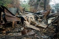 Australian bushfire aftermath: Burnt building ruins and rubble Royalty Free Stock Photo