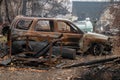 Australian bushfire aftermath: Burnt car and rubble Royalty Free Stock Photo