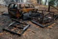 Australian bushfire aftermath: Burnt car and rubble Royalty Free Stock Photo