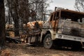 Australian bushfire aftermath: Burnt truck remains Royalty Free Stock Photo