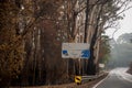 Australian bushfires: burnt road sign