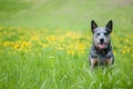 Australian Cattle Dog on dandelions meadow Royalty Free Stock Photo