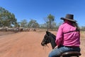 Australian cowgirl herding cattle in Timber Creek Northern Territory Australia