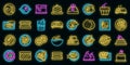 Australian cuisine icons set outline vector. Cake breakfast vector neon Royalty Free Stock Photo