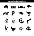 Australian Culture Icon Set. National Signs and Landmarks