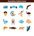 Australian Culture Icon Set. Colorful National Signs and Landmarks