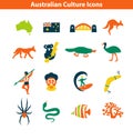 Australian Culture Icon Set. National Signs and Landmarks