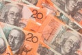 Australian Currency $20 Banknotes Background Royalty Free Stock Photo