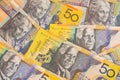 Australian Currency $50 Banknotes Background Royalty Free Stock Photo