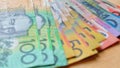 Australian currency with fives, tens, twenties, fifties and one hundred notes. Royalty Free Stock Photo