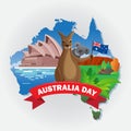 Australian day greeting card with kangaroo and koala