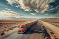 In Australian desert, road train carries cargo by car truck Royalty Free Stock Photo