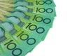 Australian dollar, Australian money 100 dollars banknotes stack on white background with clipping path. Royalty Free Stock Photo