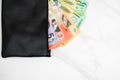 Australian dollar banknotes in a black wallet on the white background Royalty Free Stock Photo