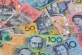 Australian dollar banknotes used as background, closeup