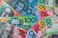 Australian dollar banknotes on wooden background, close up Royalty Free Stock Photo